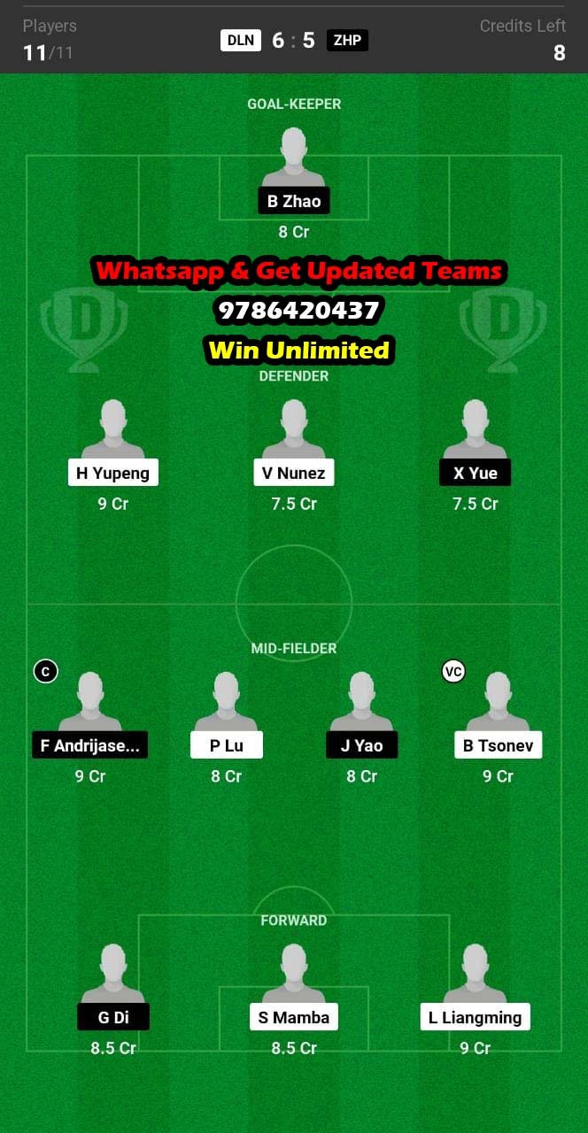 DLN vs ZHP Dream11 Team fantasy Prediction Chinese Super League