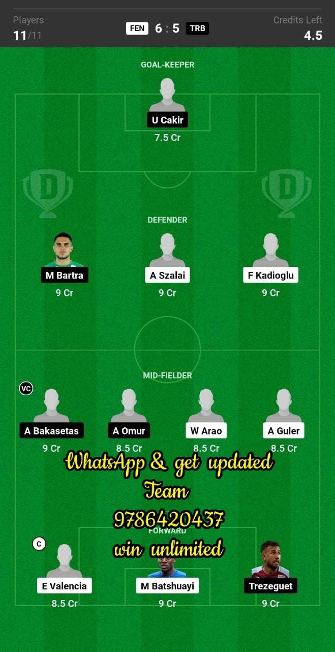 FEN vs TRB Dream11 Team fantasy Prediction Turkish League