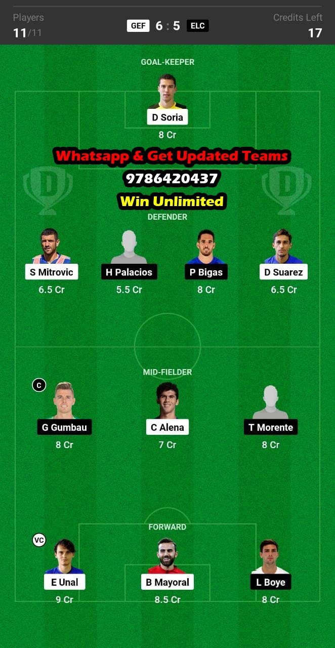 GEF vs ELC Dream11 Team fantasy Prediction La Liga