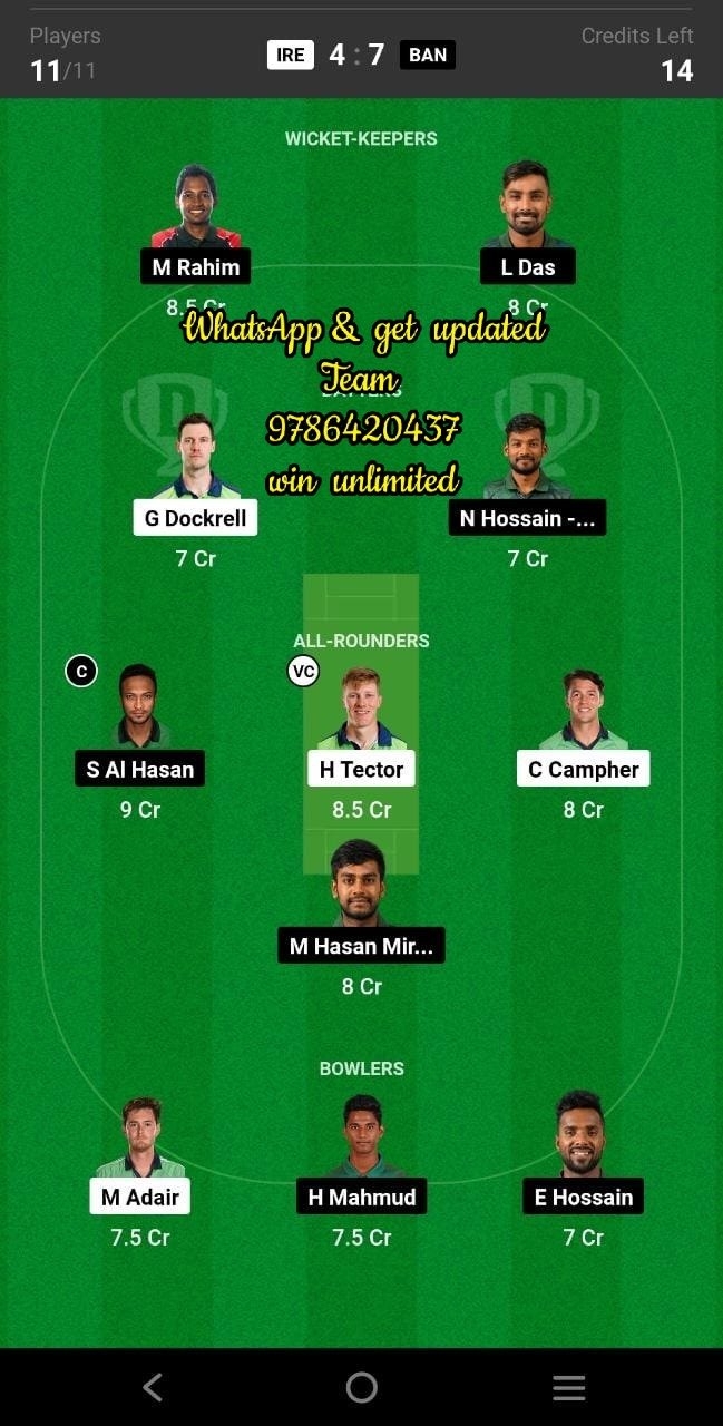 IRE vs BAN 3rd ODI Match Dream11 Team fantasy Prediction Bangladesh tour of Ireland