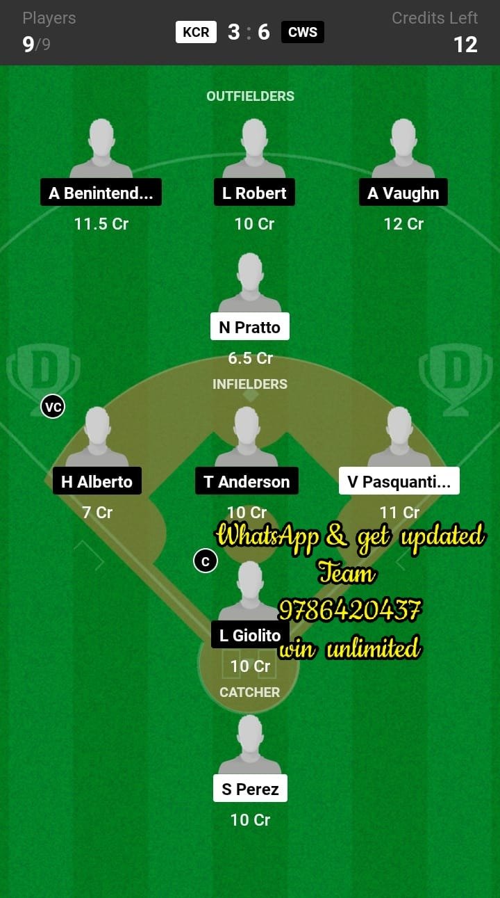 KCR vs CWS Dream11 Team fantasy Prediction MLB