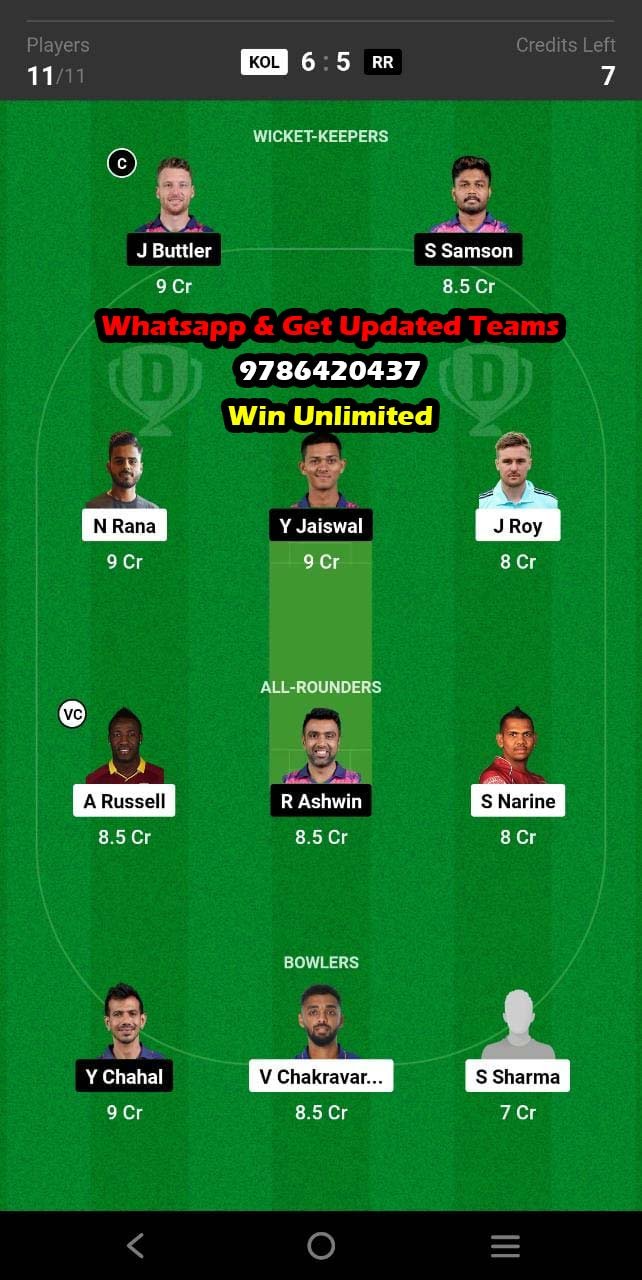 KOL vs RR 56th Match Dream11 Team fantasy Prediction TATA IPL