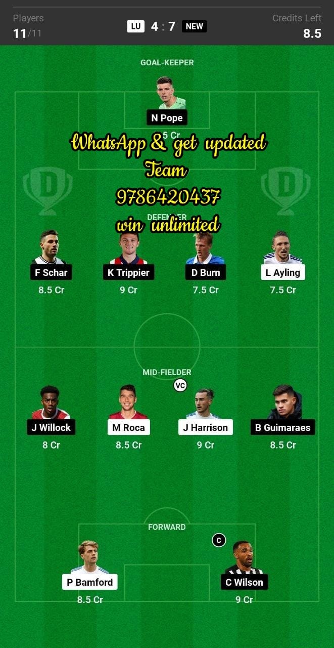 LU vs NEW Dream11 Team fantasy Prediction Premier League