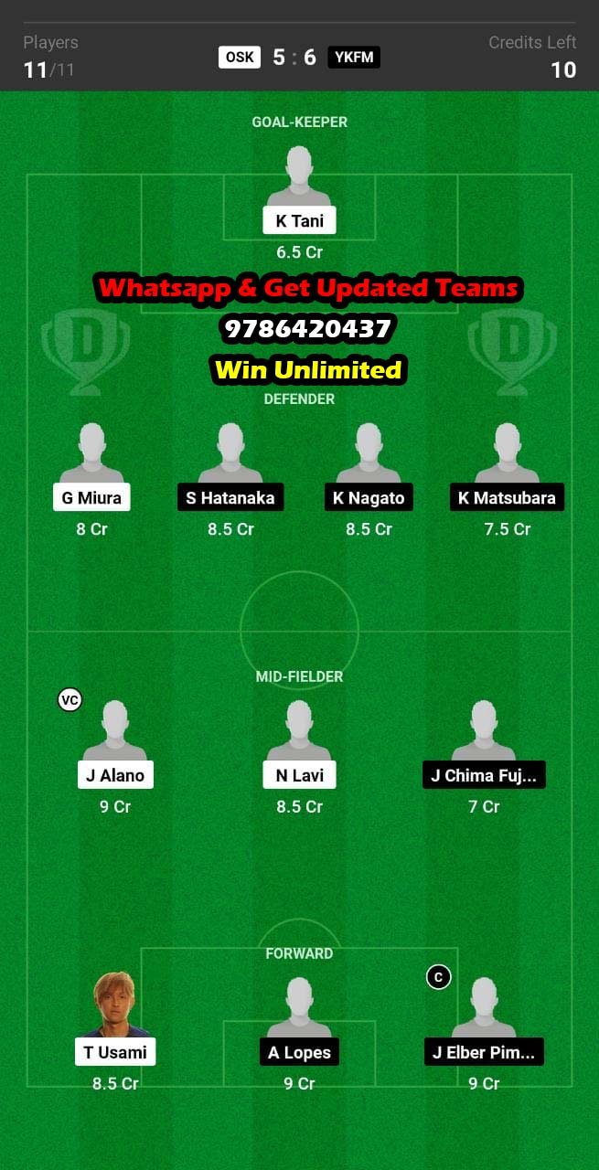 OSK vs YKFM Dream11 Team fantasy Prediction J League