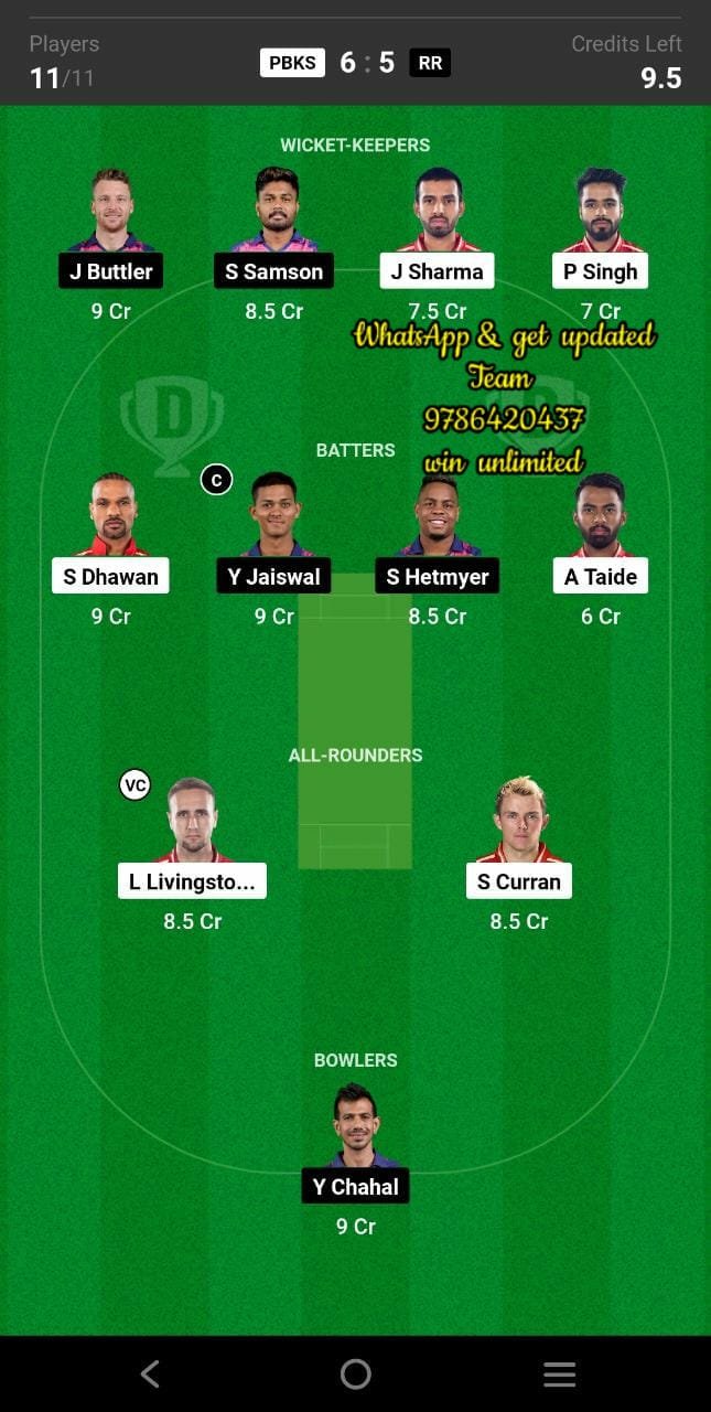 PBKS vs RR 66th Match Dream11 Team fantasy Prediction TATA IPL