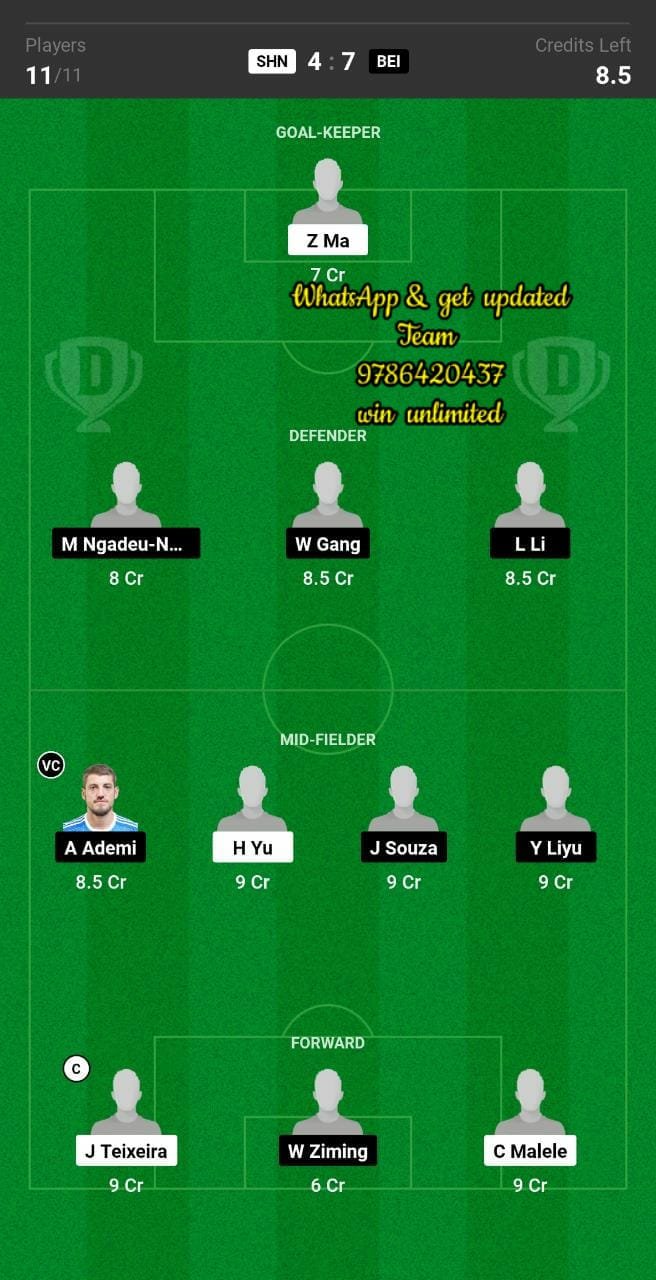 SHN vs BEI Dream11 Team fantasy Prediction Chinese Super League