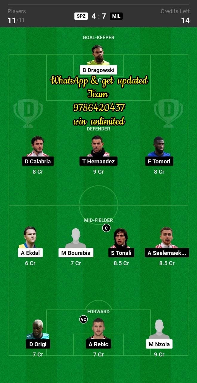 SPZ vs MIL Dream11 Team fantasy Prediction Serie A