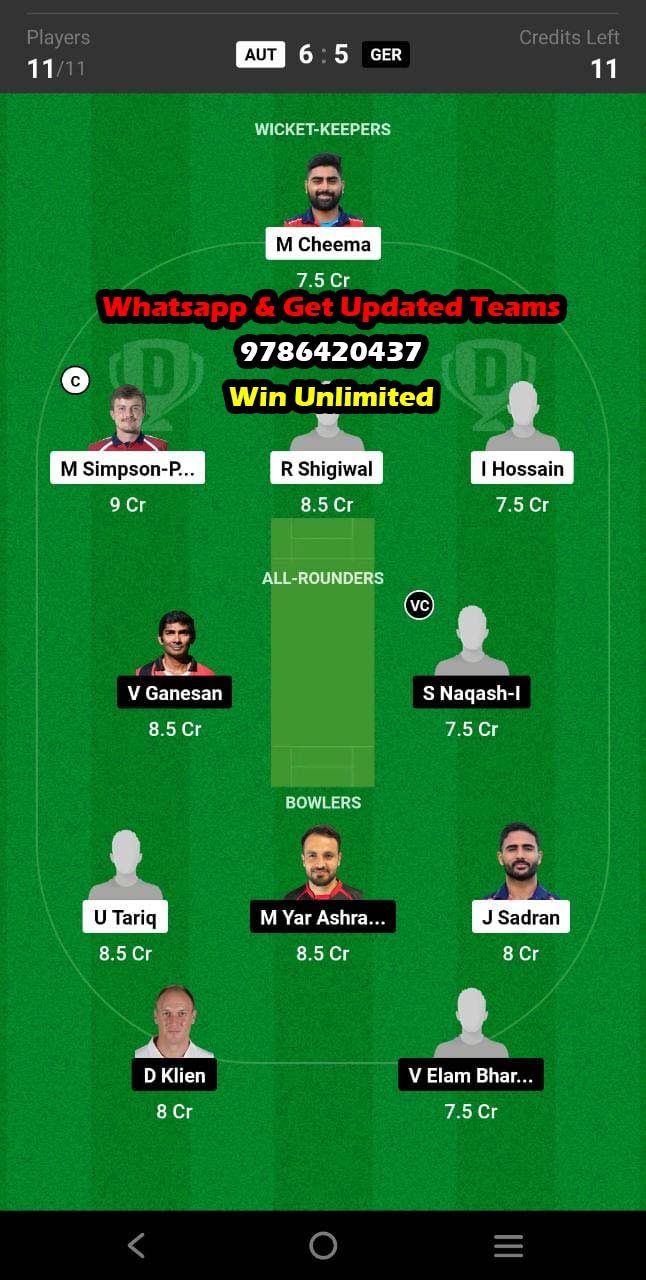 AUT vs GER 1st T20I Match Dream11 Team fantasy Prediction Austria and Germany tour of Netherlands (2)