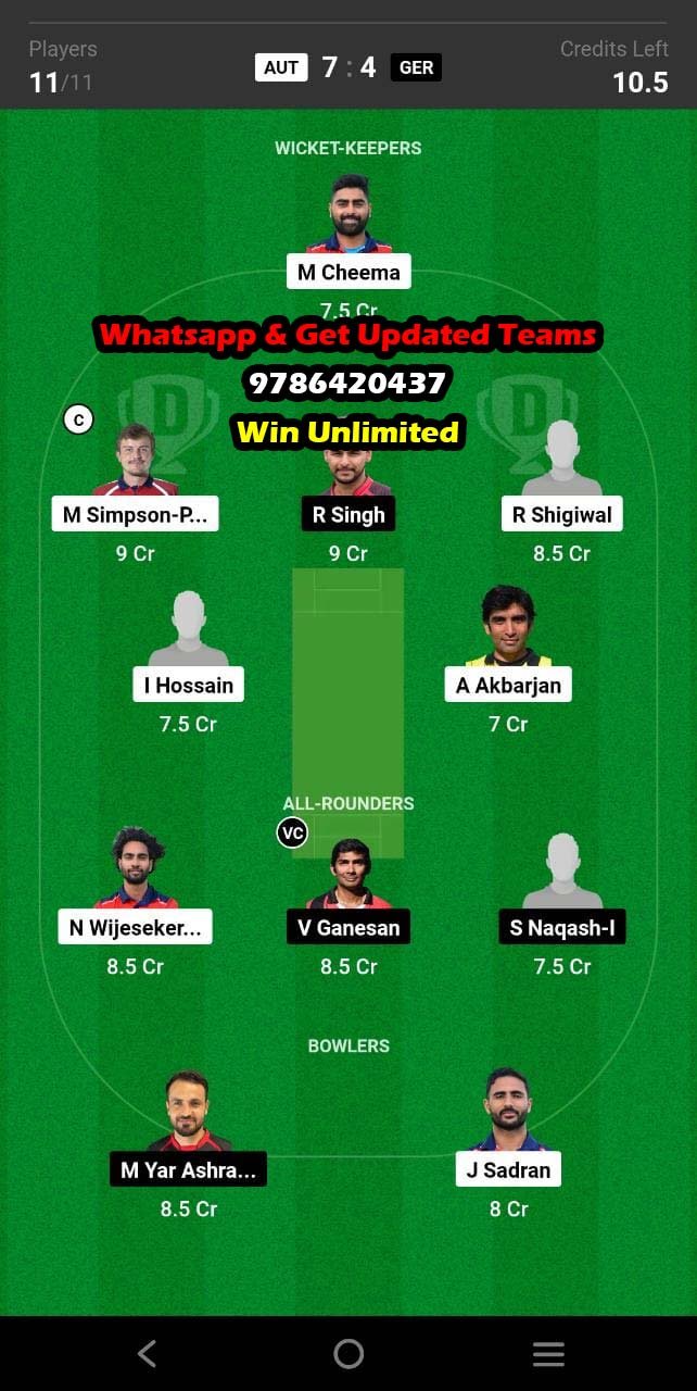 AUT vs GER 1st T20I Match Dream11 Team fantasy Prediction Austria and Germany tour of Netherlands