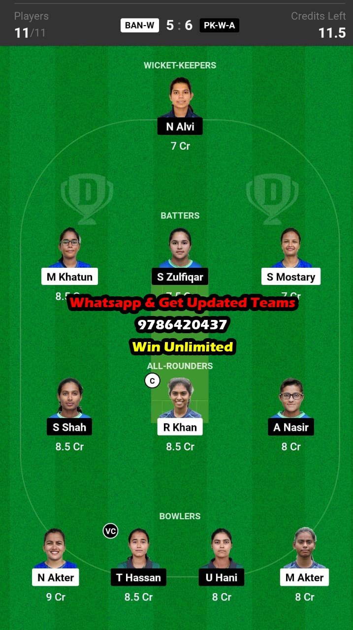 BAN-W vs PK-W Semi-Final 2nd Match Dream11 Team fantasy Prediction ACC Women's Emerging T20