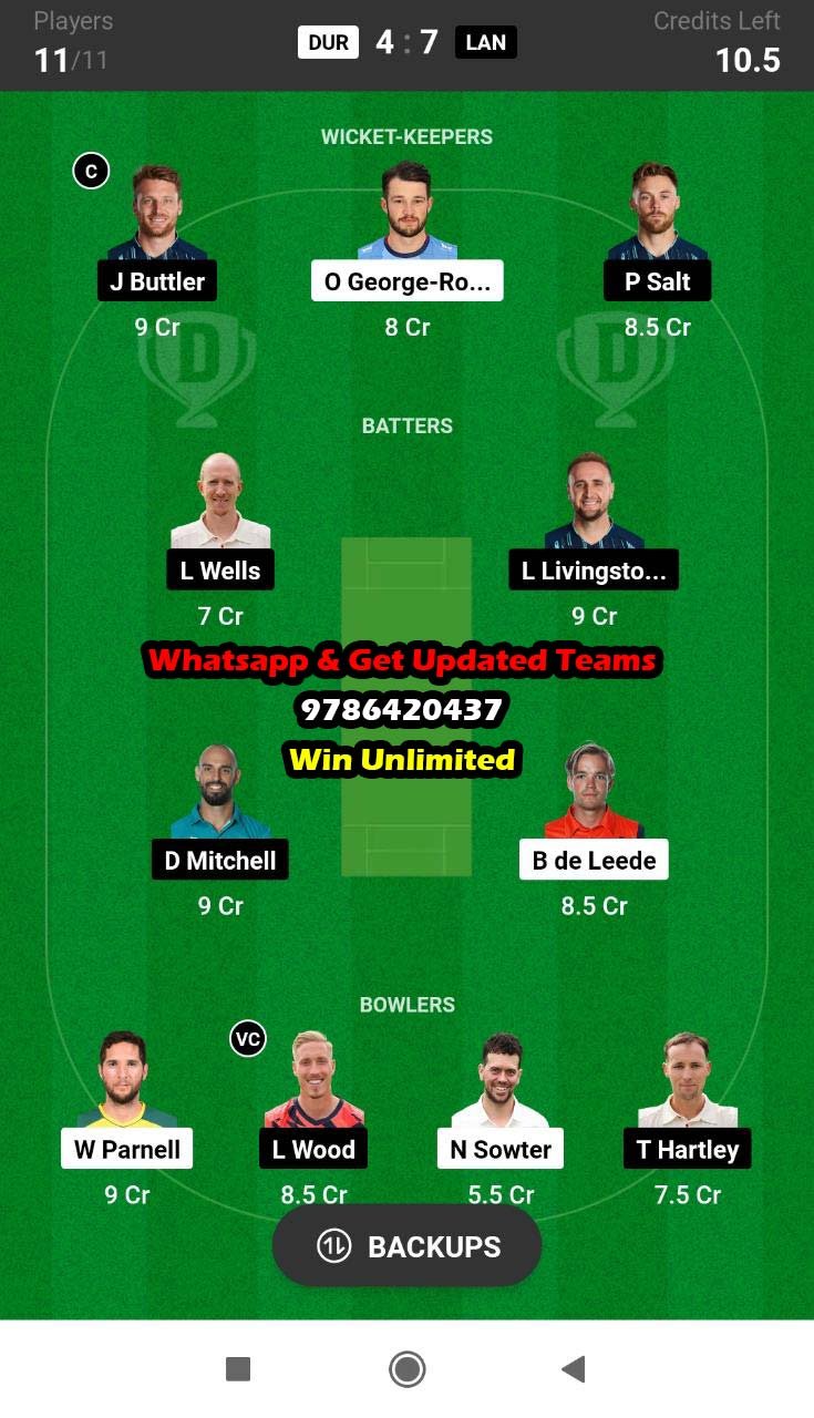 DUR vs LAN 34th Match Dream11 Team fantasy Prediction English T20 Blast