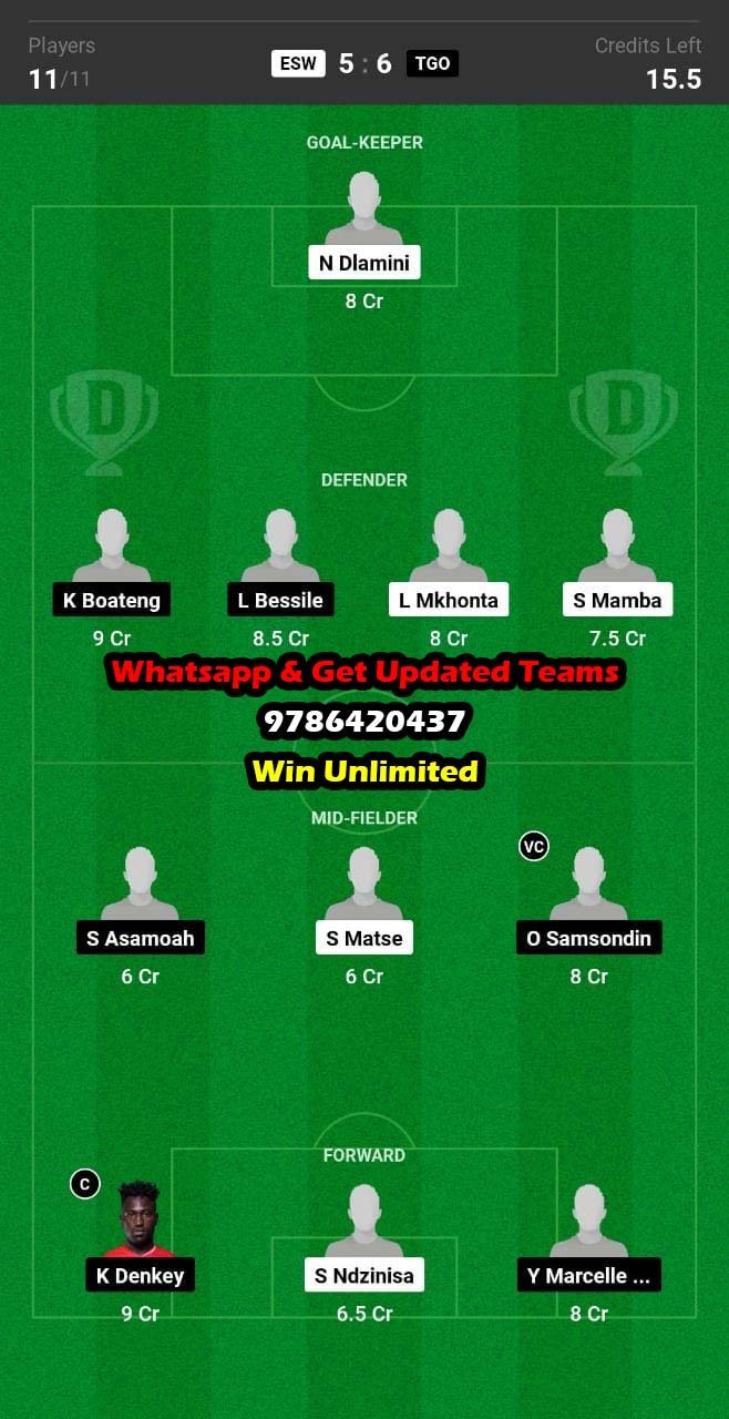 ESW vs TGO Dream11 Team fantasy Prediction AFCON Qualifiers