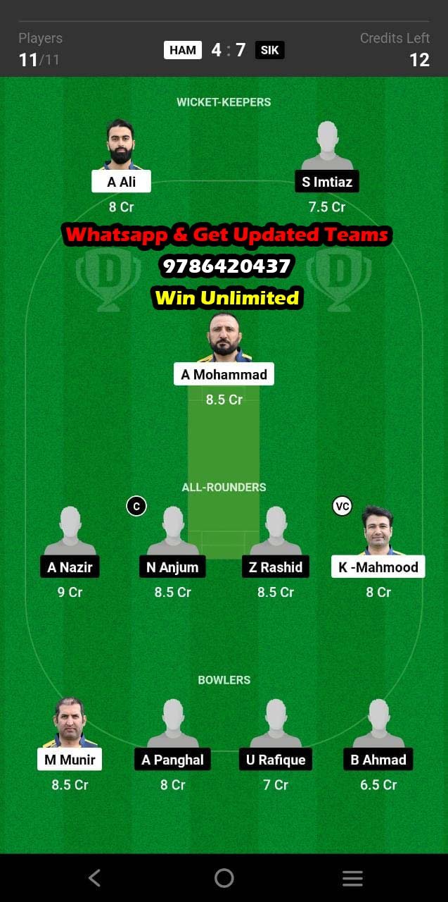 HAM vs SIK 14th Match Dream11 Team fantasy Prediction FanCode ECS Sweden T10