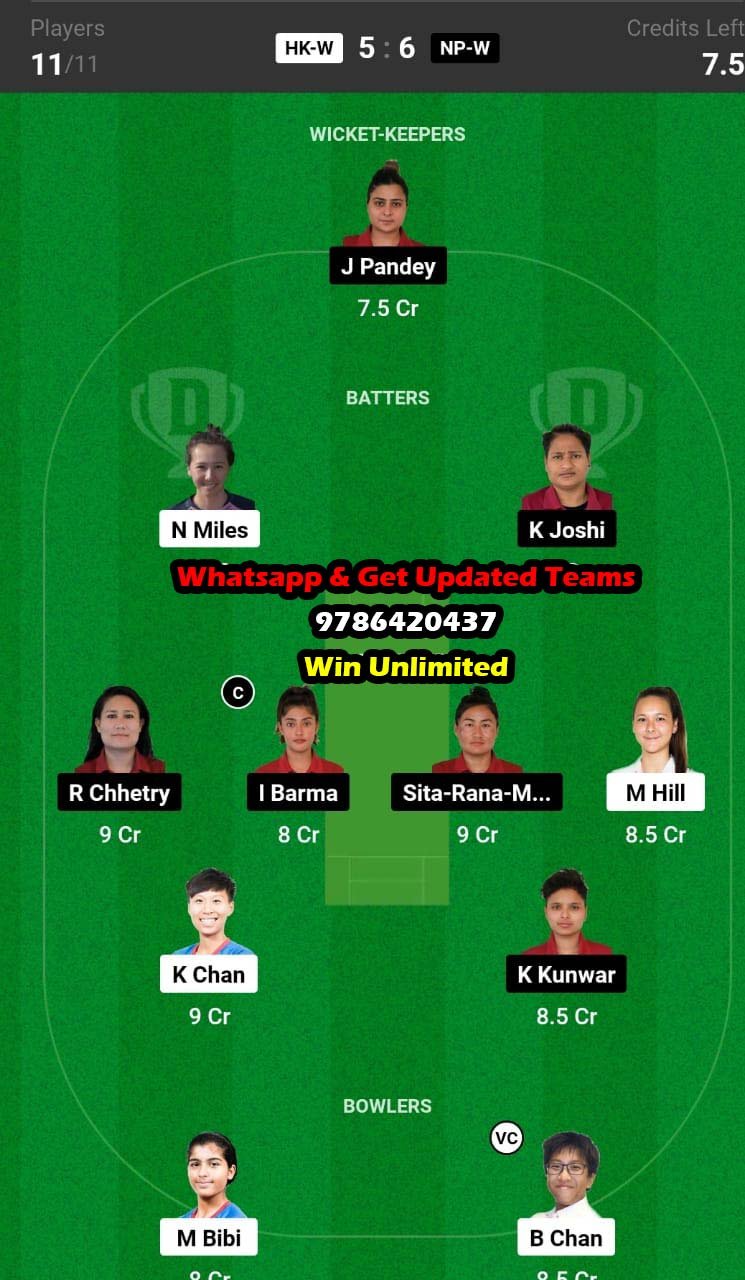 HK-W vs NP-W 11th Match Dream11 Team fantasy Prediction ACC Women's Emerging T20