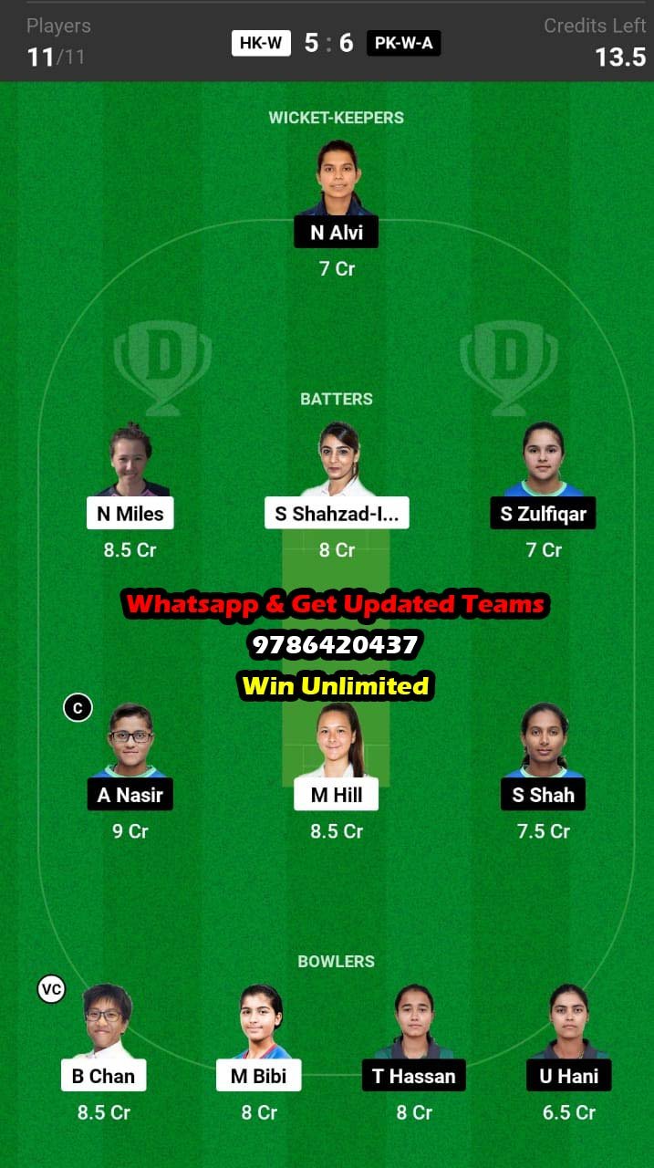 HK-W vs PK-W-A 7th Match Dream11 Team fantasy Prediction ACC Women's Emerging T20