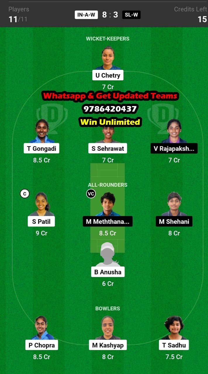 IN-A-W vs SL-W Semi-Final 1st Match Dream11 Team fantasy Prediction ACC Women's Emerging T20