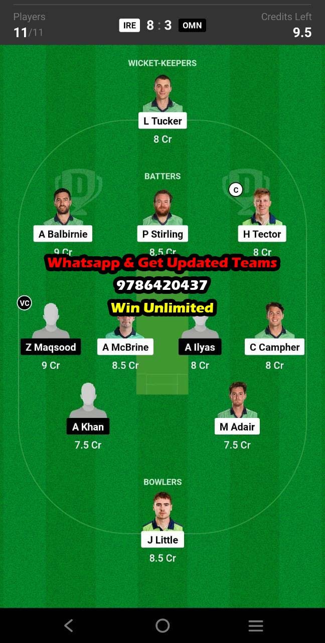 IRE vs OMN 4th Match Dream11 Team fantasy Prediction ICC ODI WC Qualifiers