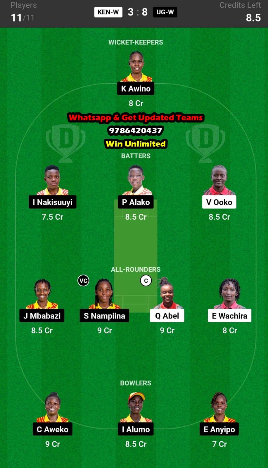 KEN-W vs UG-W 1st Match Dream11 Team fantasy Prediction Kwibuka Women's T20I