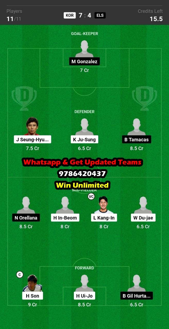 KOR vs ELS Dream11 Team fantasy Prediction International Friendlies