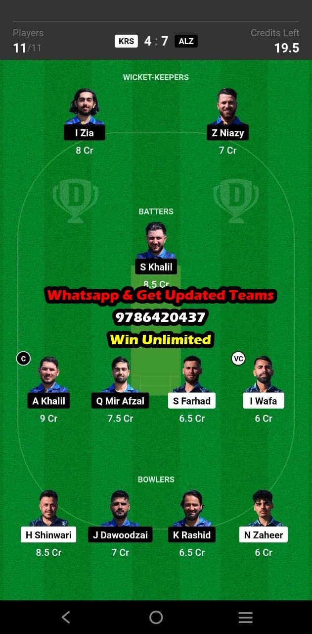 KRS vs ALZ 48th Match Dream11 Team fantasy Prediction FanCode ECS Sweden T10