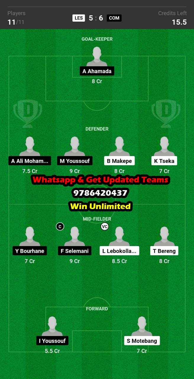 LES vs COM Dream11 Team fantasy Prediction AFCON Qualifiers