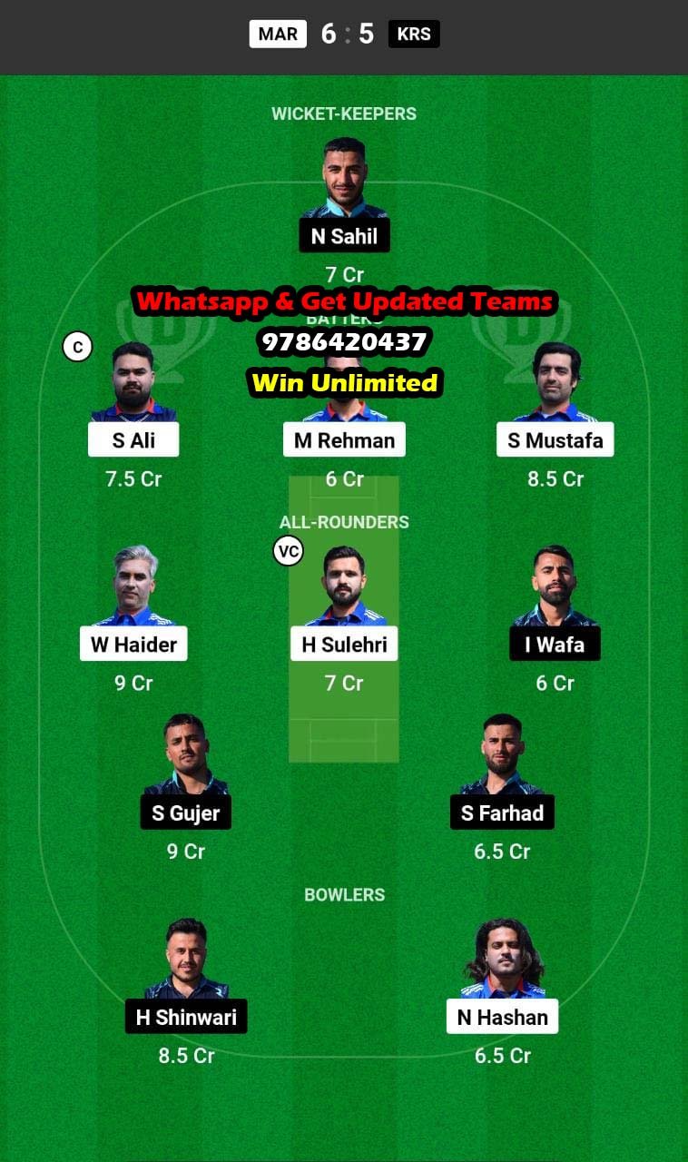 MAR vs KRS 52nd Match Dream11 Team fantasy Prediction Fancode ECS Sweden T10