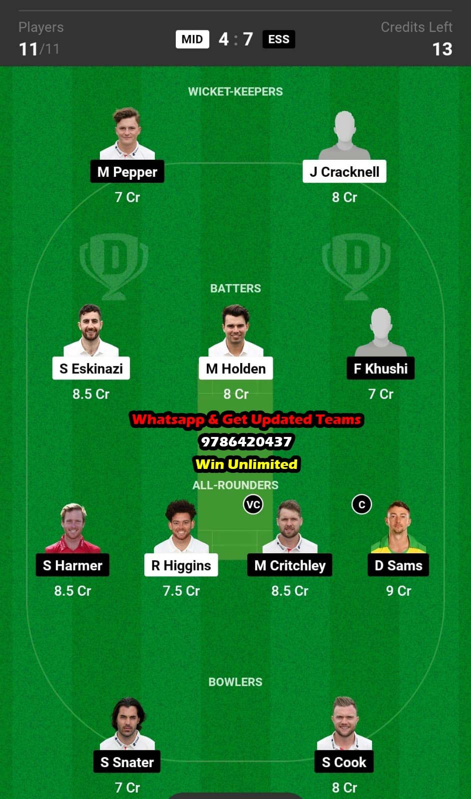 MID vs ESS 83rd Match Dream11 Team fantasy Prediction English T20 Blast