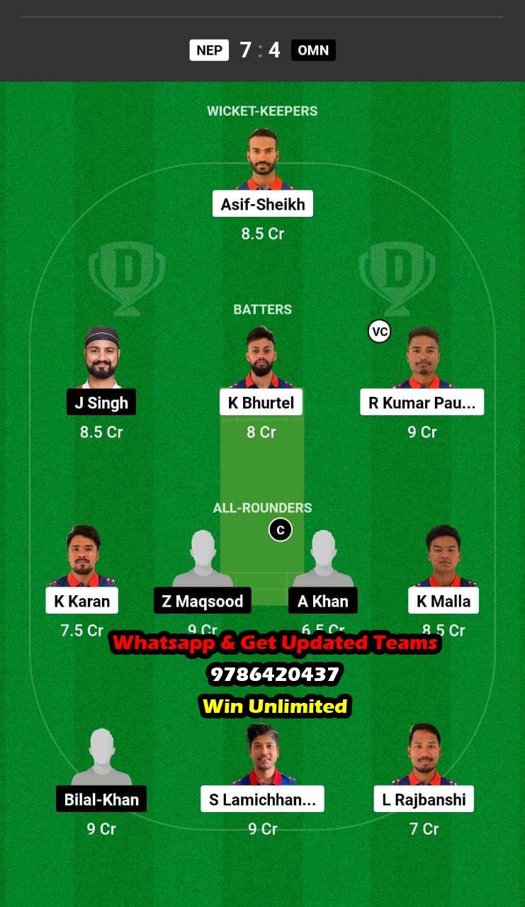 NEP vs OMN 6th Match Dream11 Team fantasy Prediction ICC CWC Qualifier Warm-up