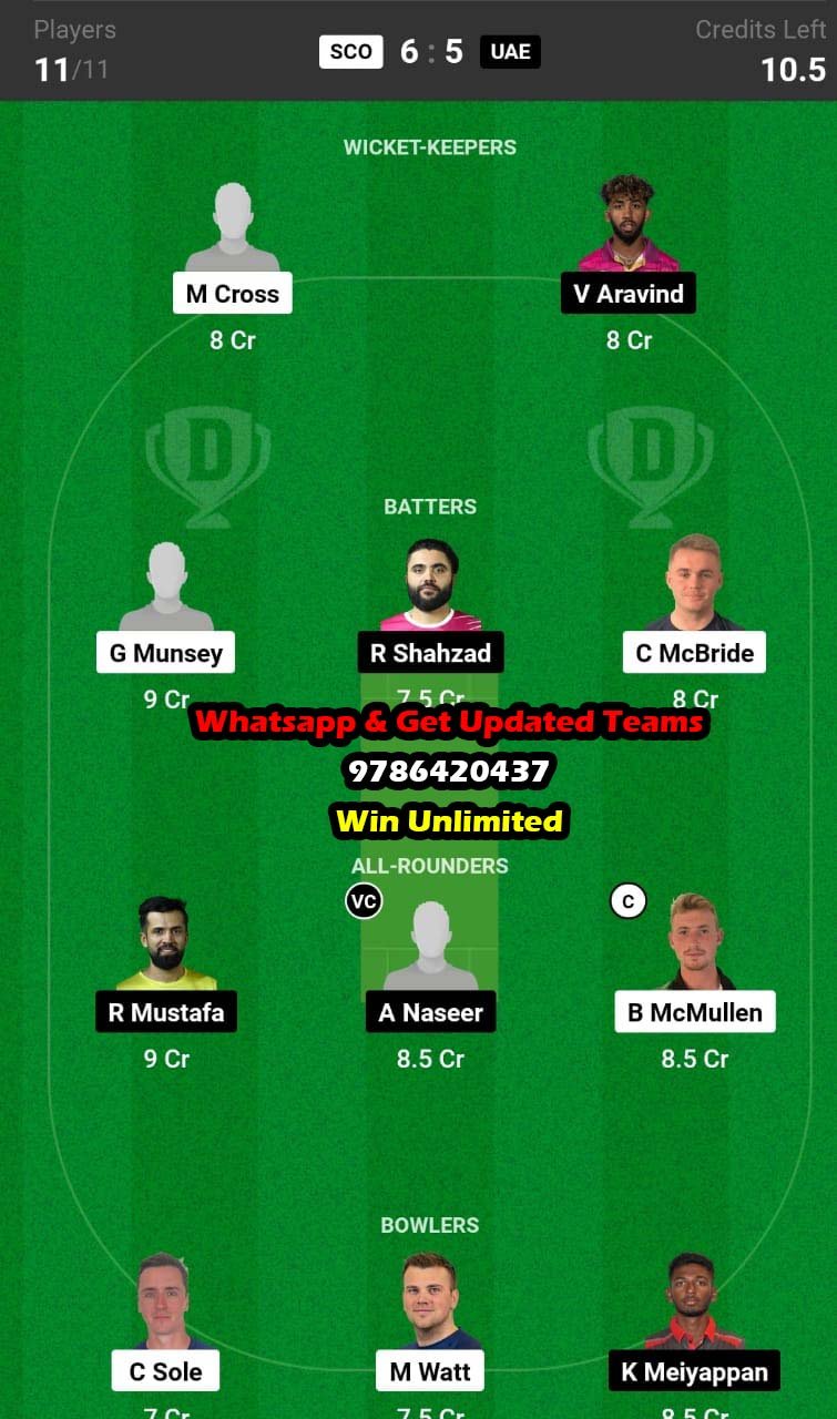 SCO vs UAE 12th Match Dream11 Team fantasy Prediction ICC ODI WC Qualifiers