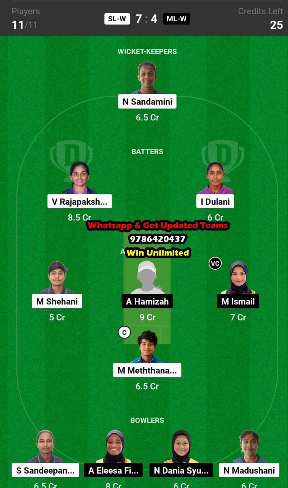 SL-W vs ML-W 10th Match Dream11 Team fantasy Prediction ACC Women's Emerging T20