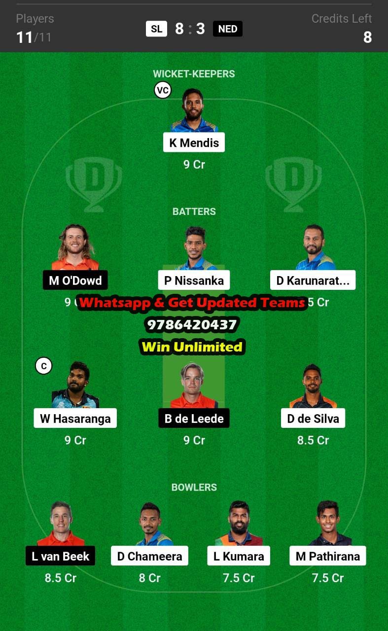 SL vs NED 4th Match Dream11 Team fantasy Prediction ICC CWC Qualifier Warm-up