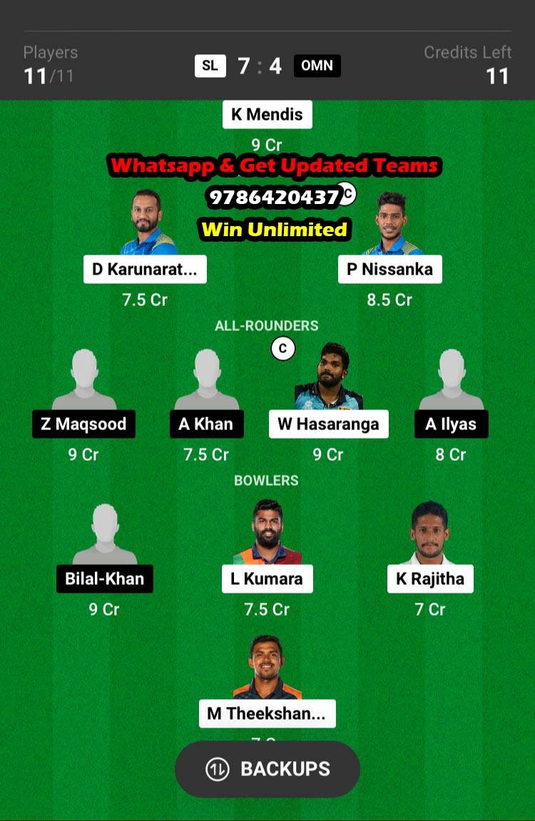 SL vs OMN 11th Match Dream11 Team fantasy Prediction ICC World Cup Qualifiers 2023