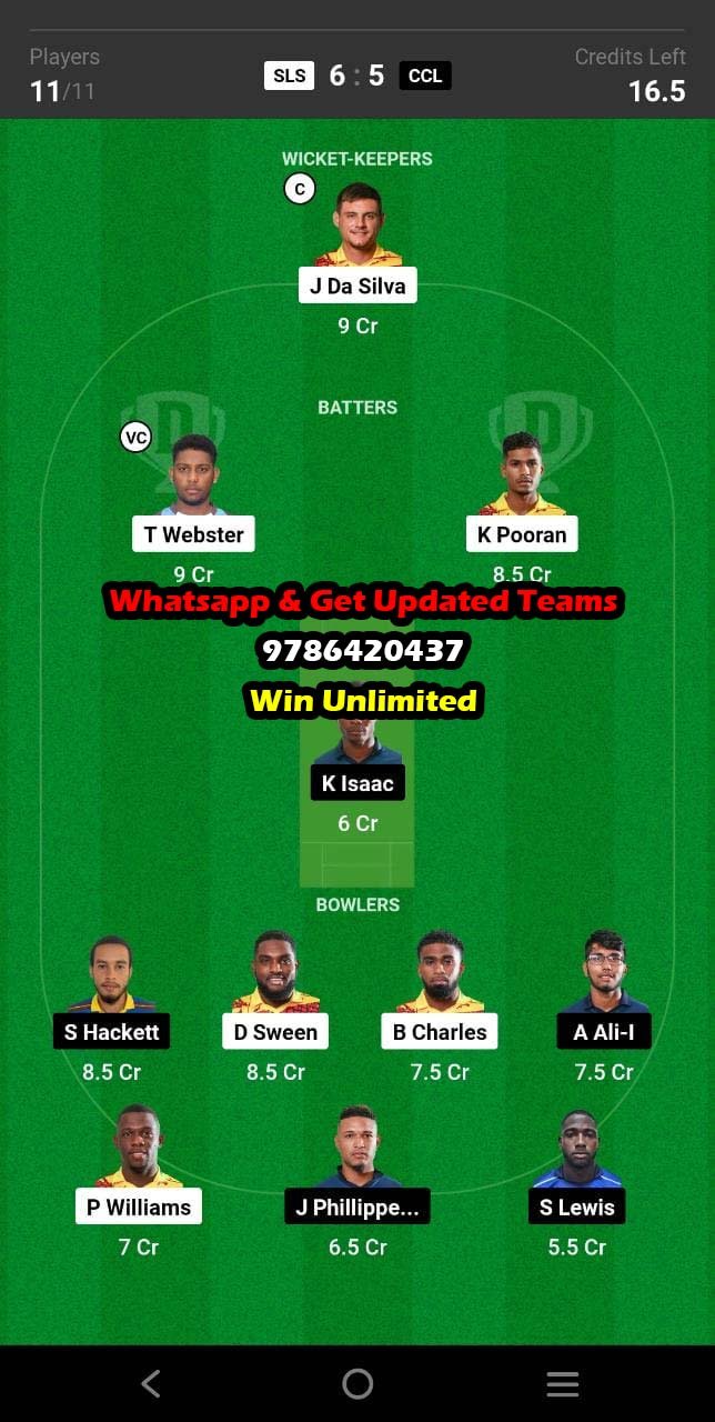 SLS vs CCL 27th Match Dream11 Team fantasy Prediction Trinidad T10 Blast