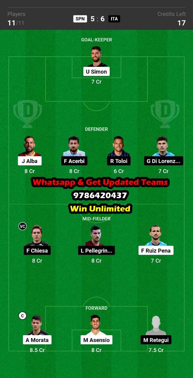 SPN vs ITA Dream11 Team fantasy Prediction UEFA Nations League