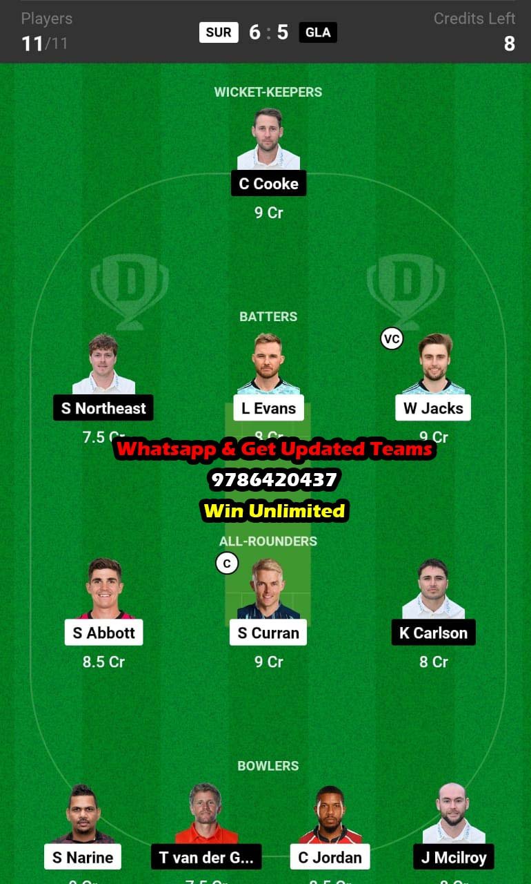 SUR vs GLA 92nd Match Dream11 Team fantasy Prediction English T20 Blast