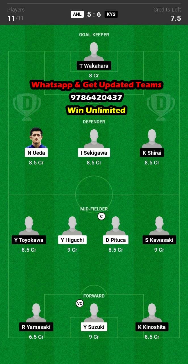 ANL vs KYS Dream11 Team fantasy Prediction J League