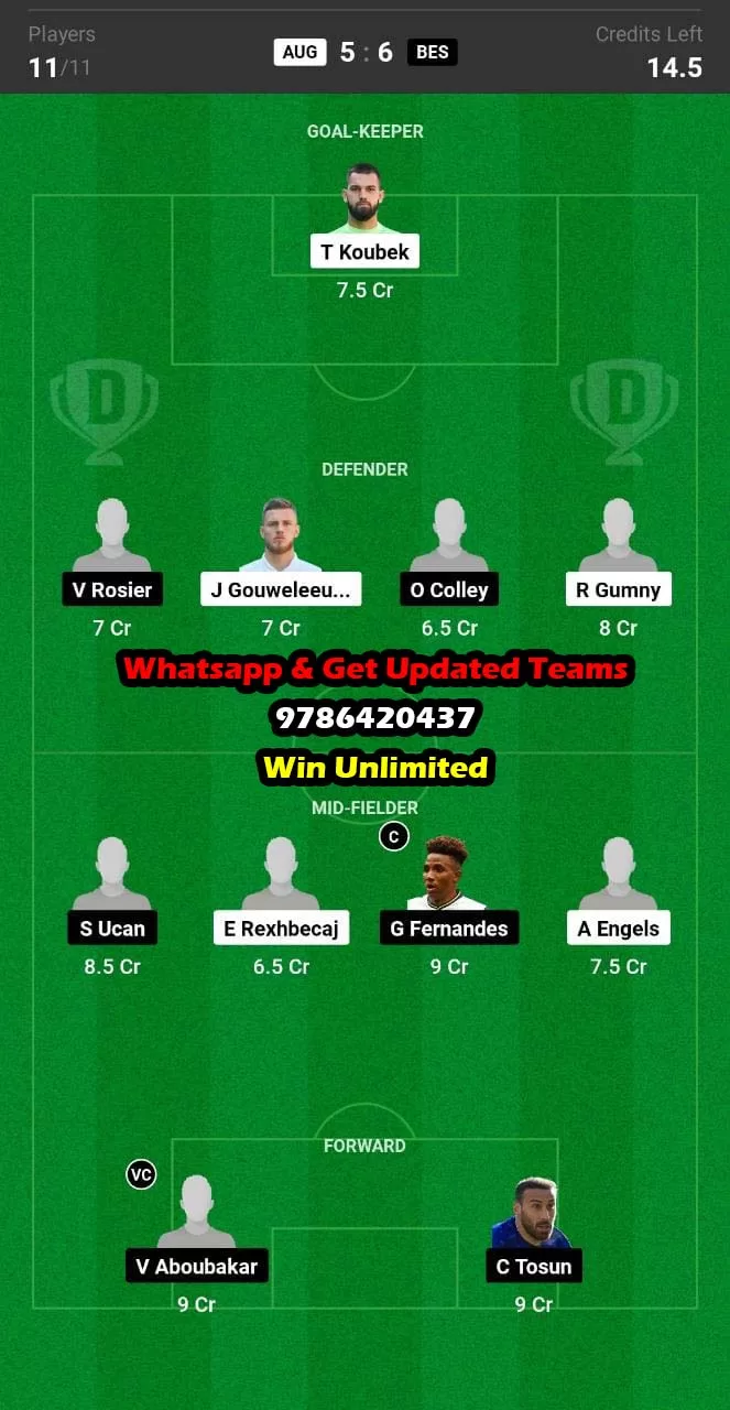 AUG vs BES Dream11 Team fantasy Prediction Club Friendlies