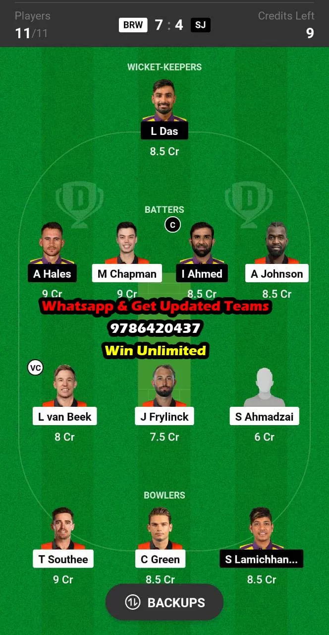 BRW vs SJ 6th Match Dream11 Team fantasy Prediction Global T20 Canada