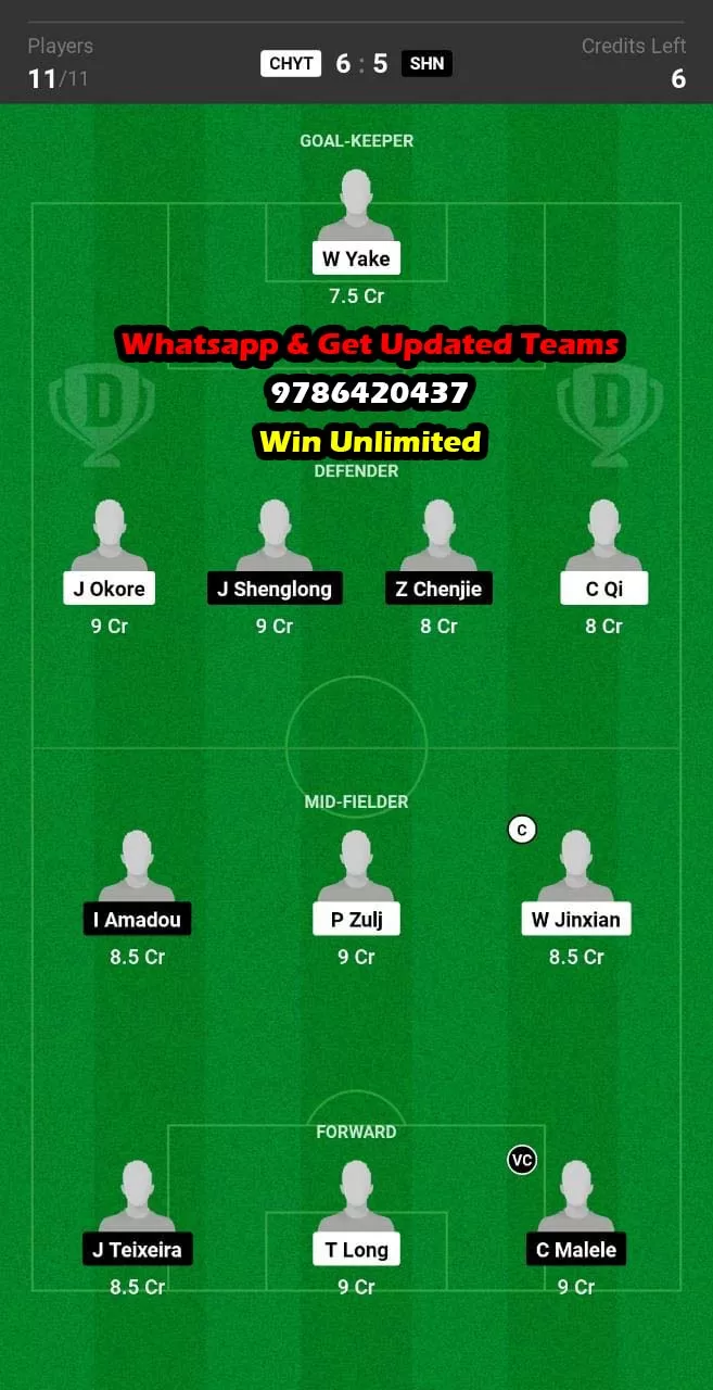 CHYT vs SHN Dream11 Team fantasy Prediction Chinese Super League (2)