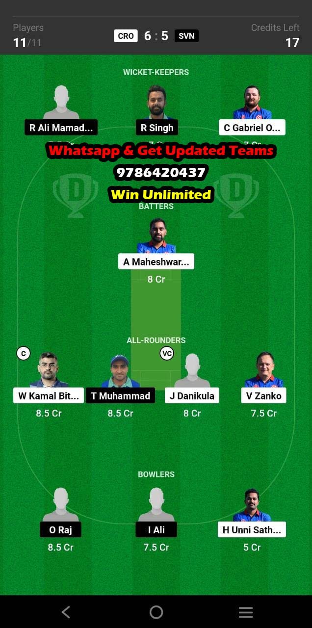 CRO vs SVN 6th Match Dream11 Team fantasy Prediction ECI Romania T10