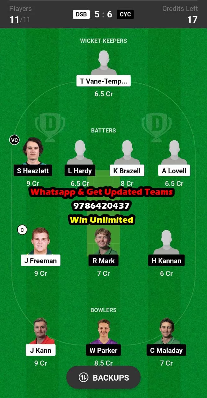 DSB vs CYC 10th Match Dream11 Team fantasy Prediction Strike League T20