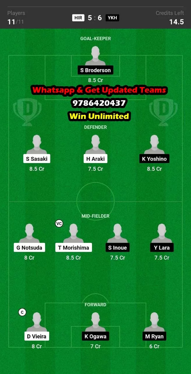 HIR vs YKH Dream11 Team fantasy Prediction J League