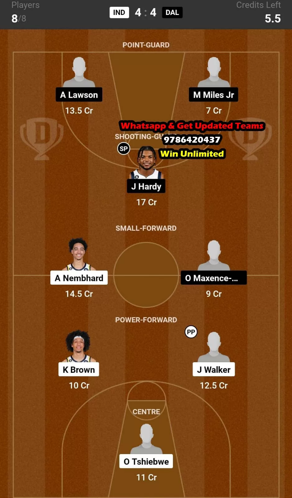 IND vs DAL Dream11 Team fantasy Prediction American Summer League