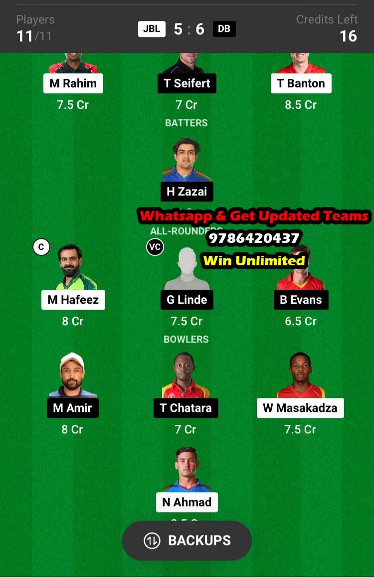 JBL vs DB 12th Match Dream11 Team fantasy Prediction Zimbabwe Afro T10