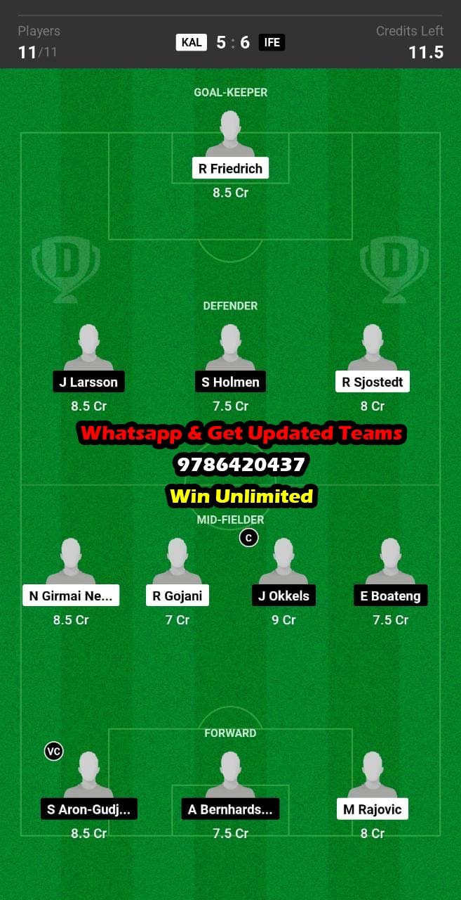 KAL vs IFE Dream11 Team fantasy Prediction Swedish League