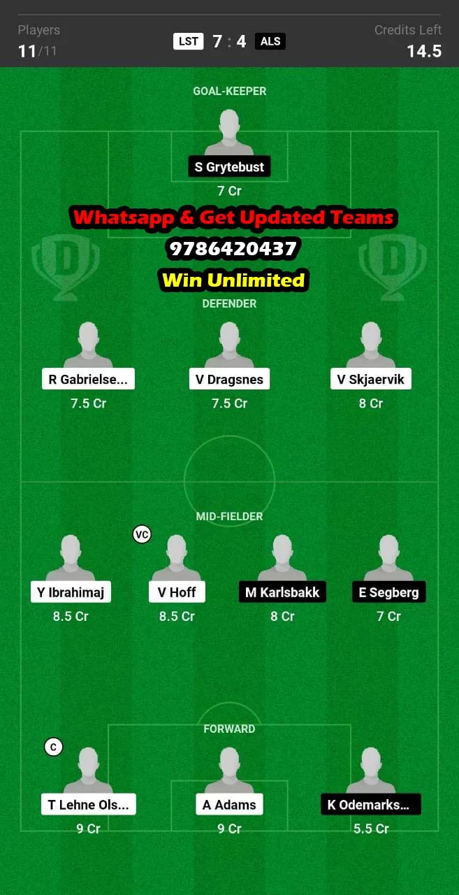 LST vs ALS Dream11 Team fantasy Prediction Norwegian League