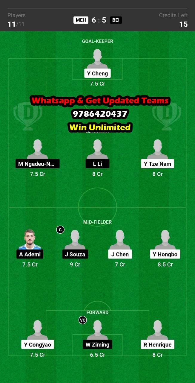 MEH vs BEI Dream11 Team fantasy Prediction Chinese Super LeagueMEH vs BEI Dream11 Team fantasy Prediction Chinese Super League