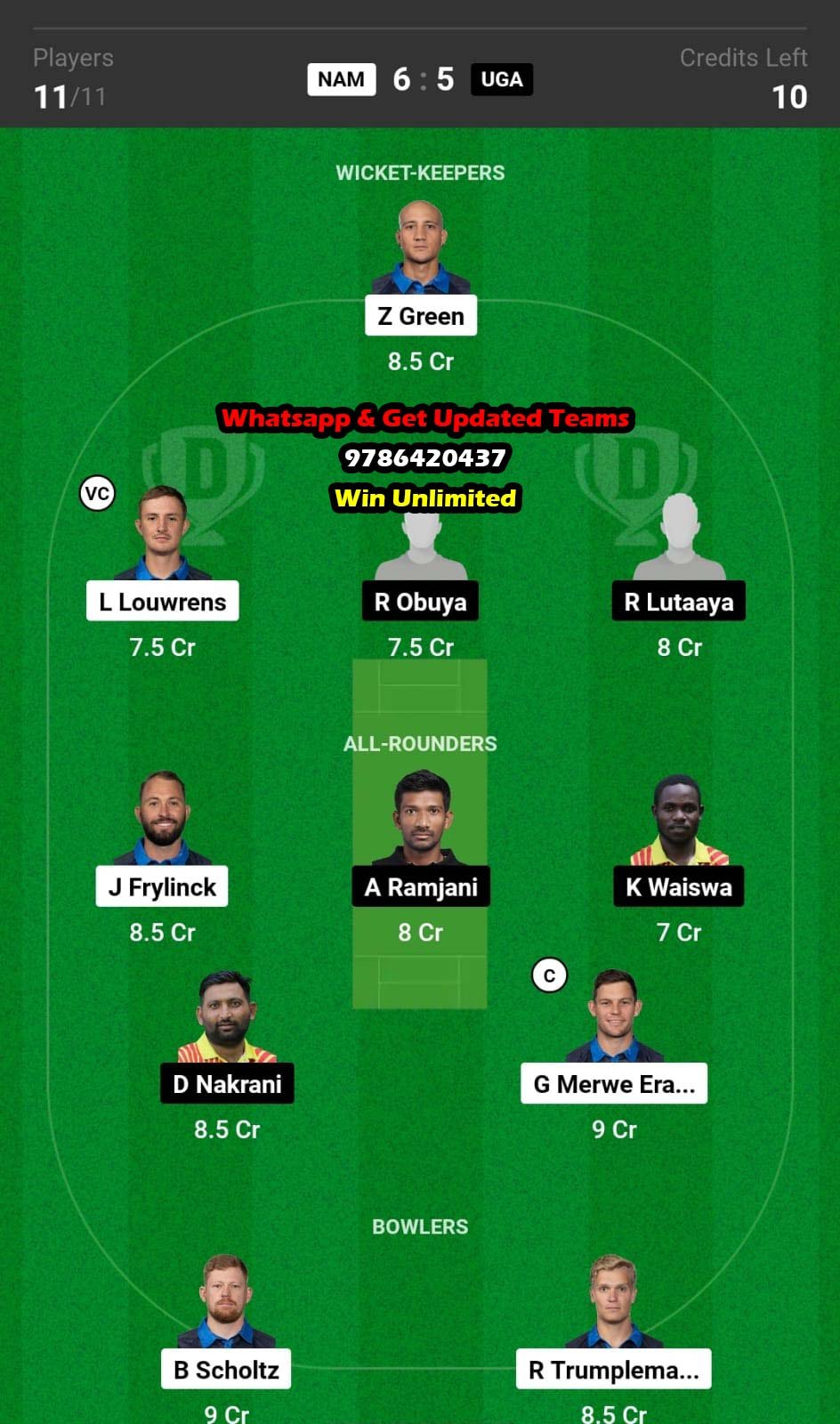 NAM vs UGA 1st ODI Match Dream11 Team fantasy Prediction Uganda tour of Namibia