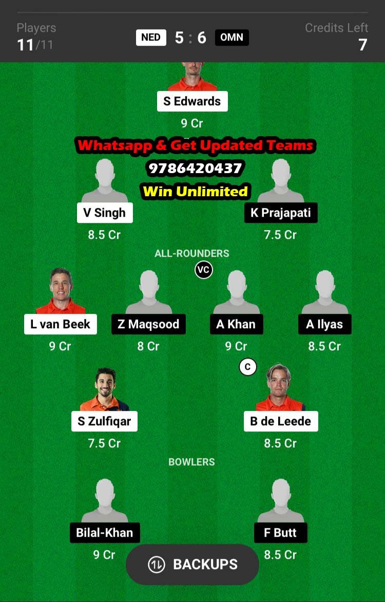 NED vs OMN 5th Match Dream11 Team fantasy Prediction Super Sixes