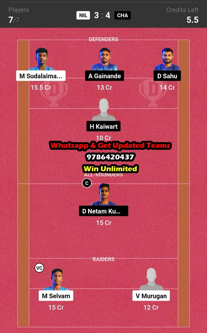 NIL vs CHA 112th Match Dream11 Team fantasy Prediction Yuva Kabaddi